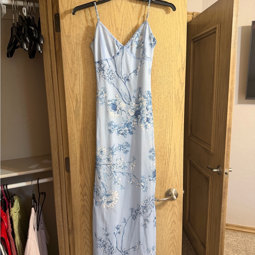 Tiger Mist Light Blue Floral Slip Maxi Dress